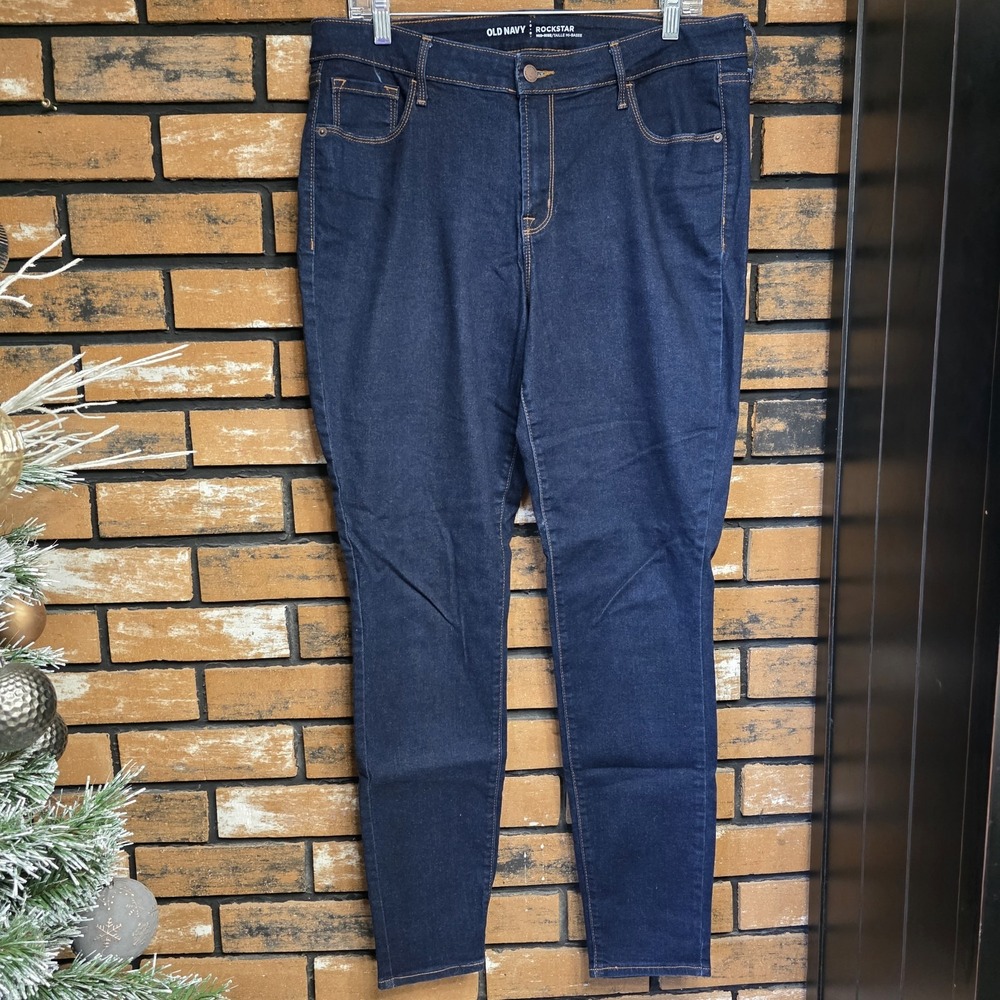 Old Navy Rockstar Super Skinny‎ Jeans High Rise Dark Blue Women's Size 14 Tall